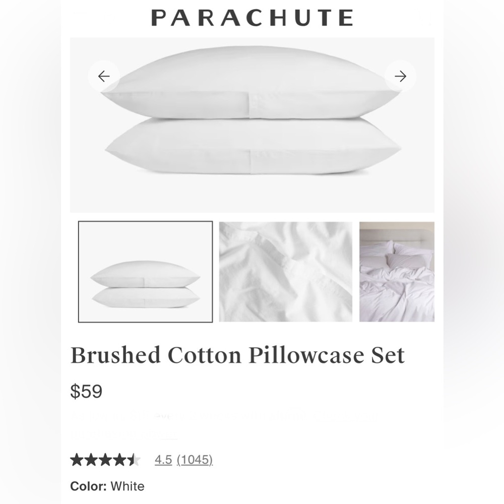 NWOT . . .  Parachute Cotton Pillowcase Set  |  White  |  Standard